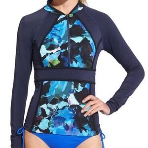 Athleta‎ Blue Mystique 1/2 Zip Long Sleeve Rashguard